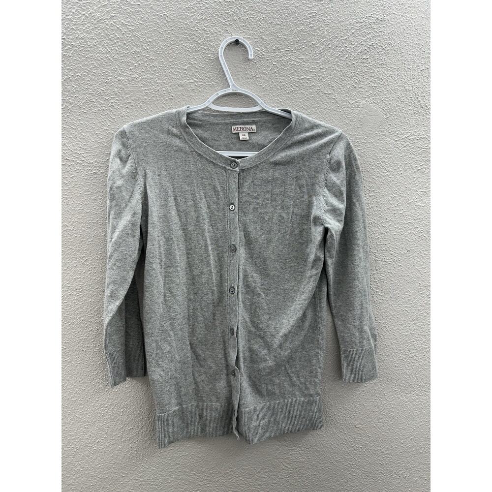 Merona Womens Sweater Size XS Gray Long Sleeve Button Up Lightweight